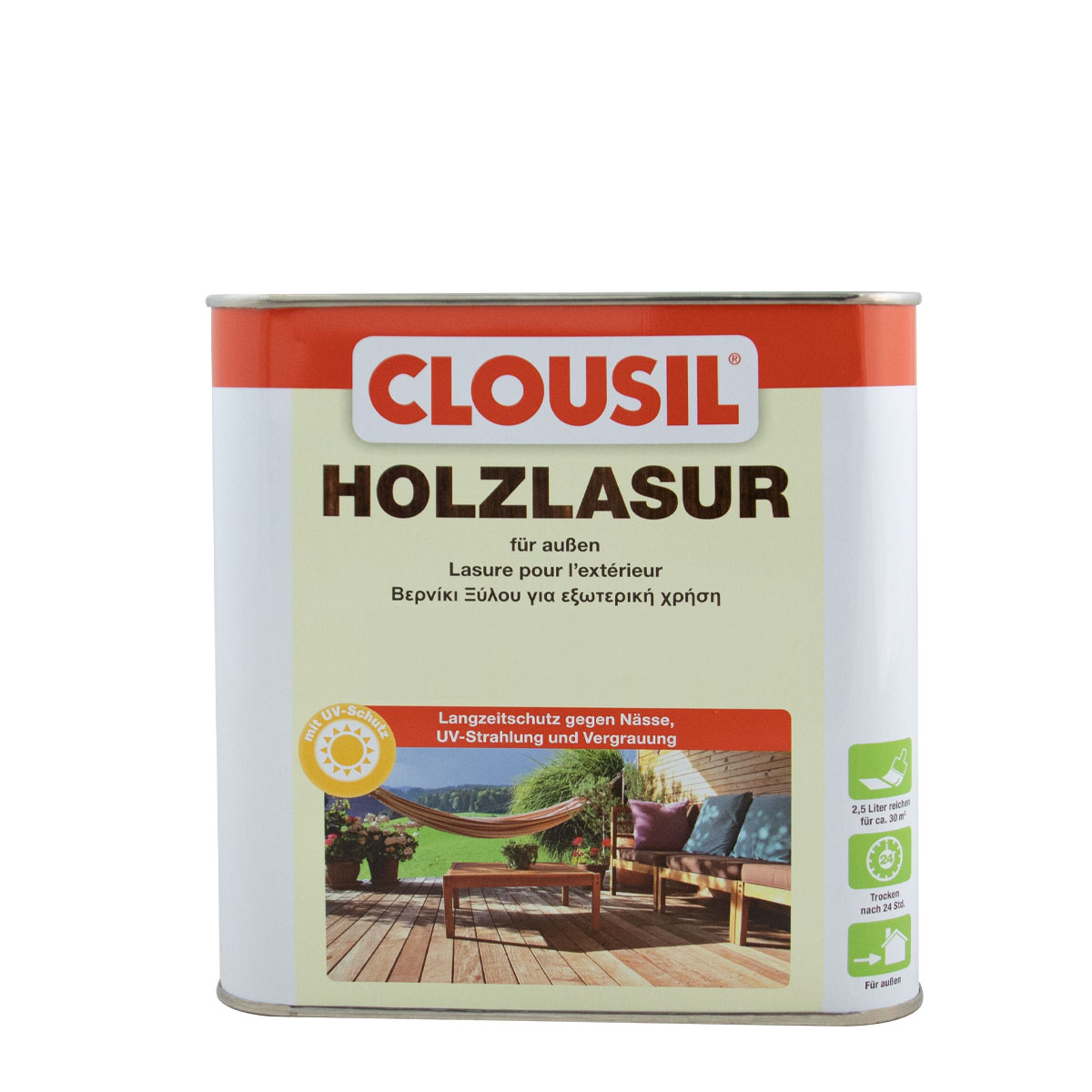 Clousil Holzlasur 2,5L natur, für außen, schützt vor Witterung