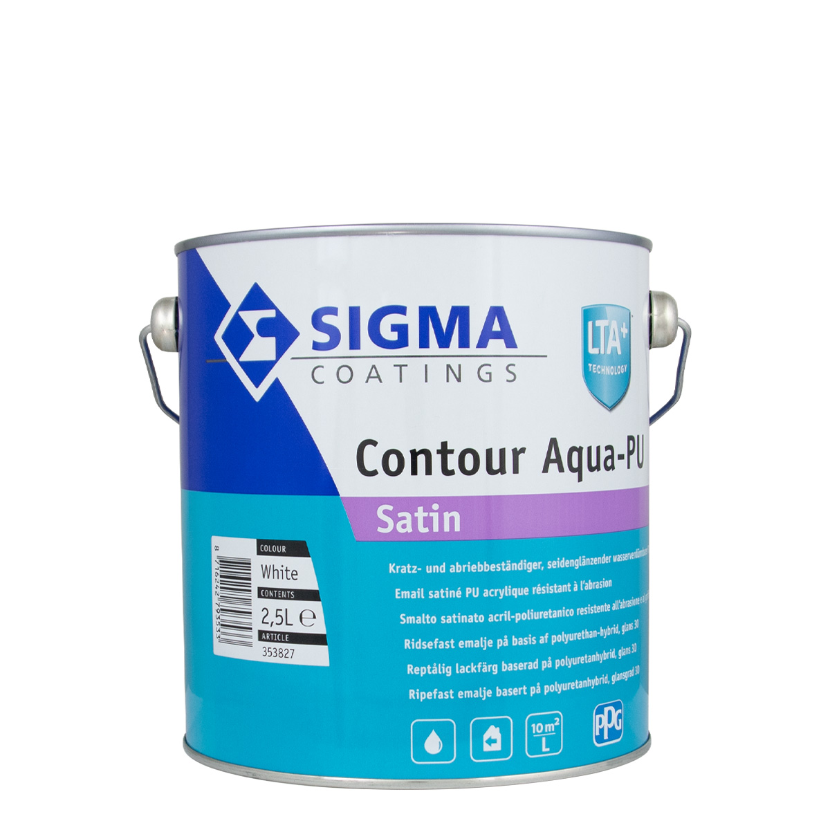 Sigma Contour Aqua-PU Satin weiss 2,5L, seidenglänzend, premium Buntlack