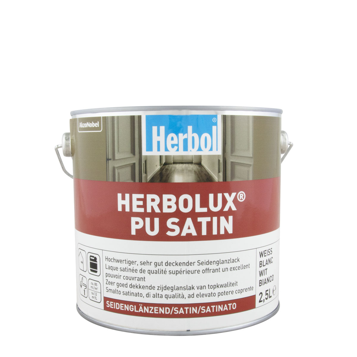 Herbol Herbolux PU Satin 2,5L weiss, seidenglänzender Alkydharzlack
