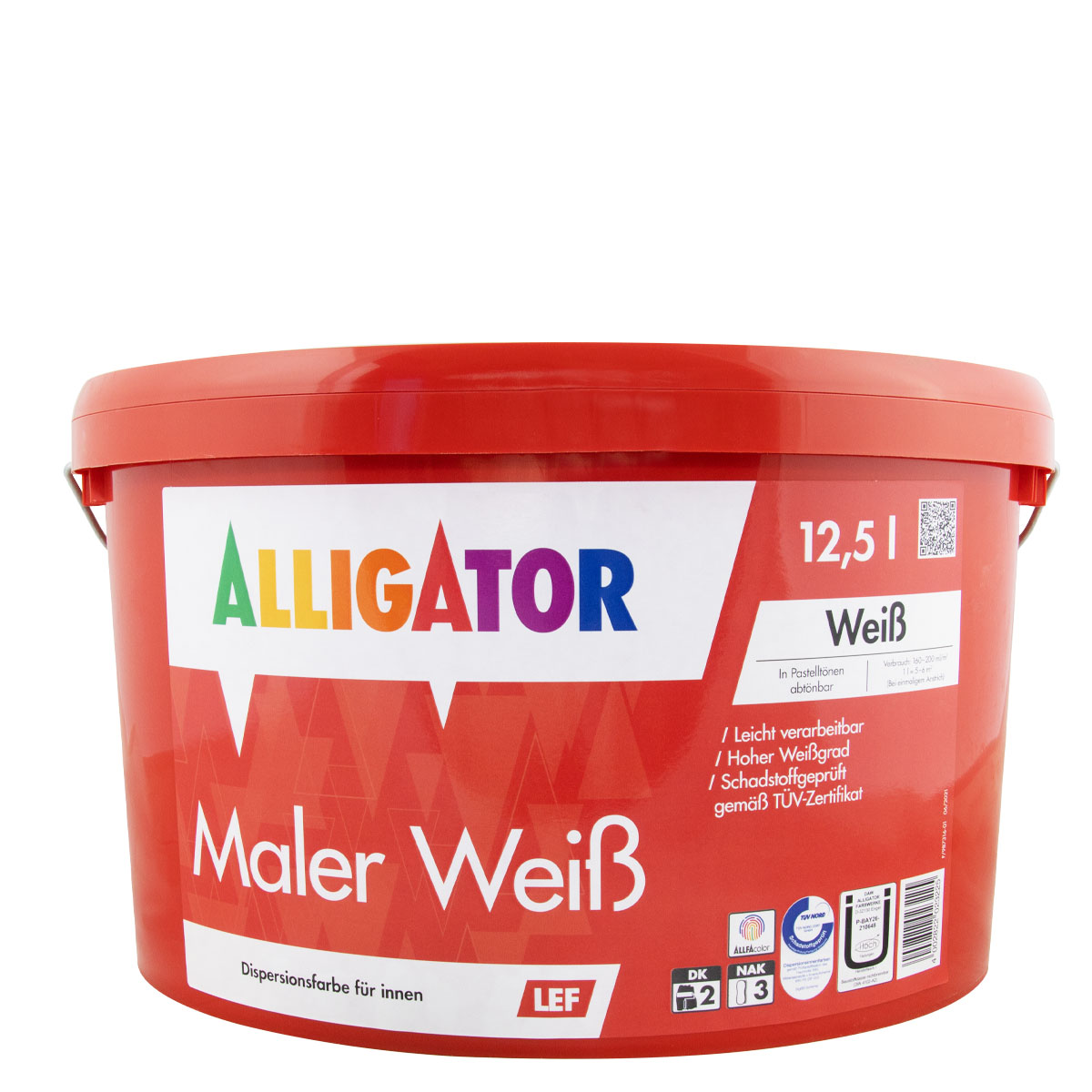 Alligator Maler Weiß LEF 12,5L weiss, sehr gut deckende Wandfarbe, Dispersionsfarbe