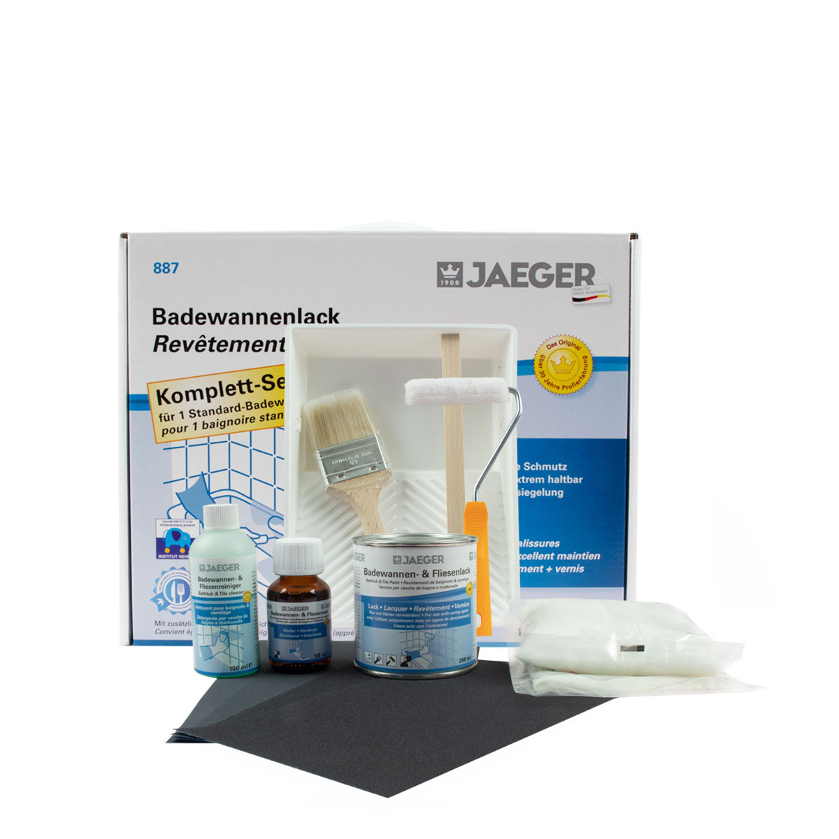 Jaeger Badewannenlack und Fliesenlack Set 897 reinweiss für 6,8qm RAL9010