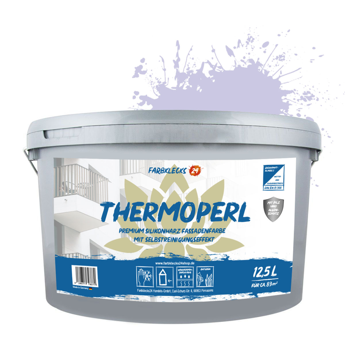 Farbklecks24 Thermoperl Color 12,5L Lila 2-1 Silikonharz Fassadenfarbe mit Abperleffekt