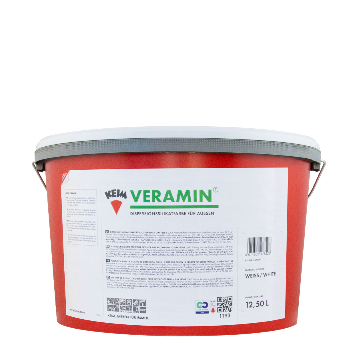 Keim Veramin 12,5L weiß, Fassadenfarbe, Wandfarbe, Silikatfarbe