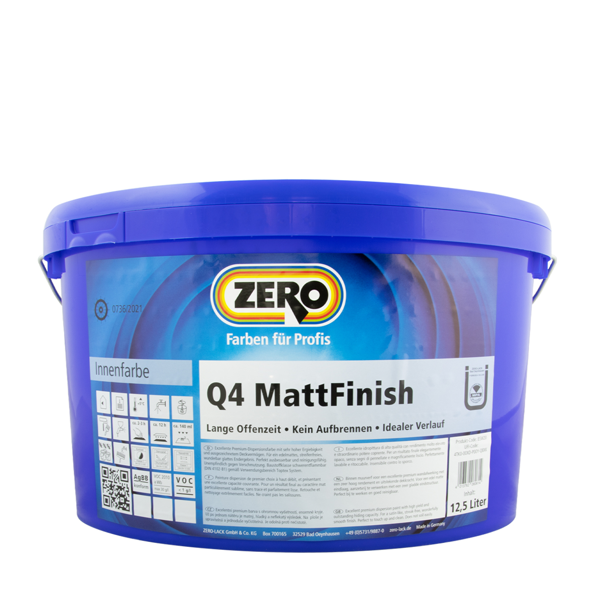 Sortiment-Farben -Innenfarben-Zero-Q4-MattFinish-12-5L-weiss--Premium-Wandfarbe--Innenfarbe
