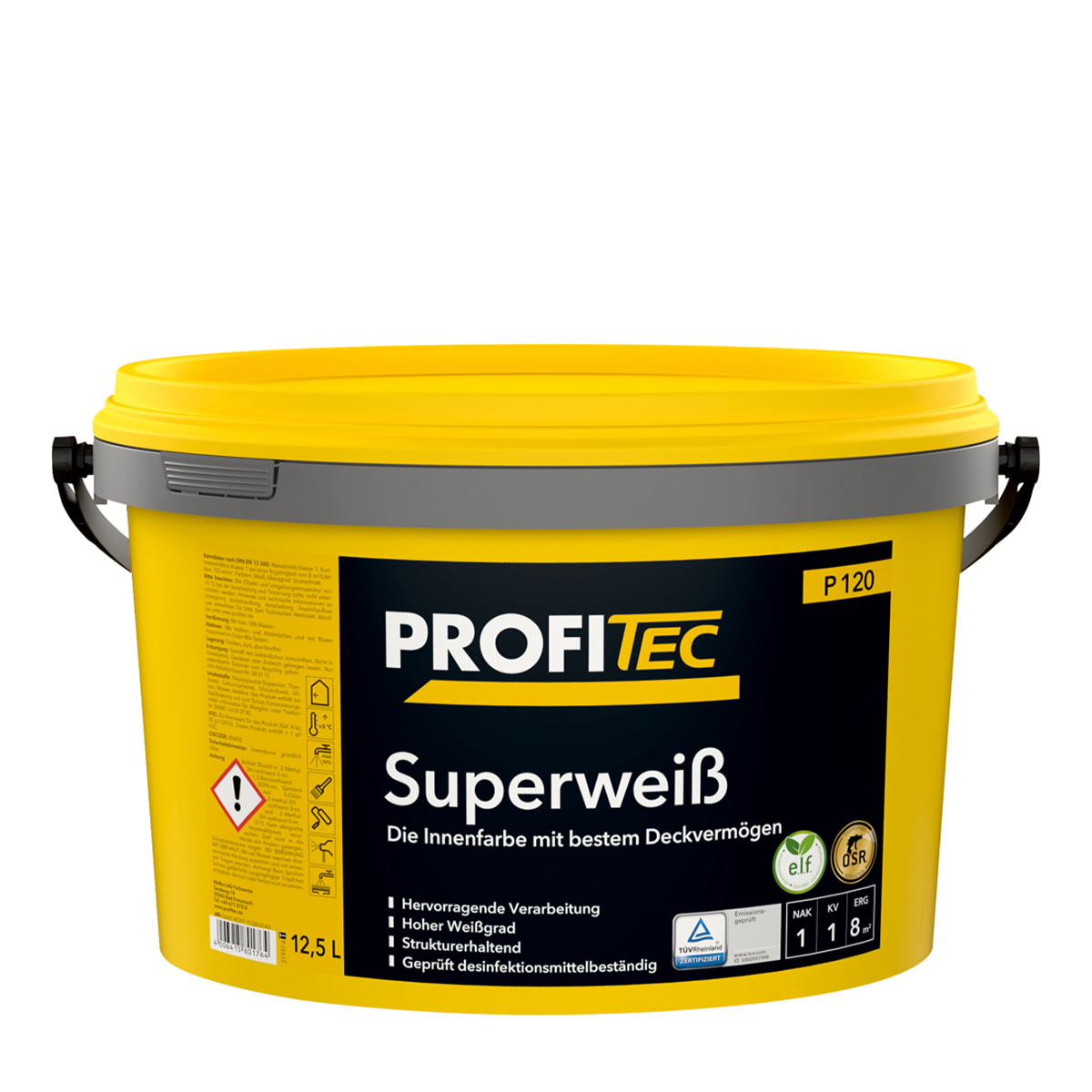 ProfiTec P120 Superweiß 12,5L weiß, hochdeckende Wandfarbe, Dispersionsfarbe