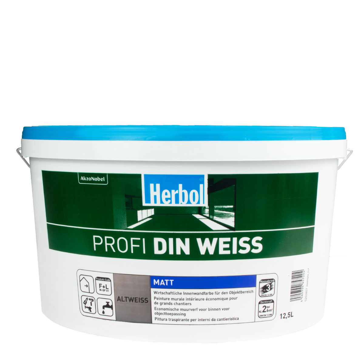 Herbol Profi DIN weiss 12,5L Altweiss, gut deckende Wandfarbe, Innenfarbe