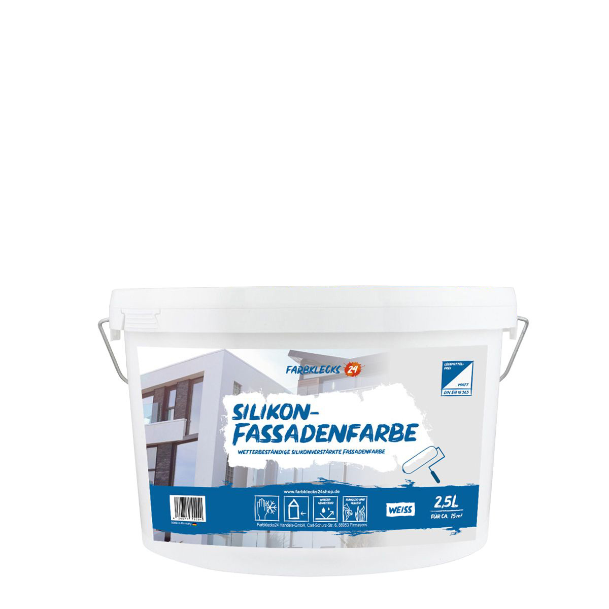 Farbklecks24 Silikon-Fassadenfarbe 2,5L weiss ,wetterbeständig schmutzabweisend