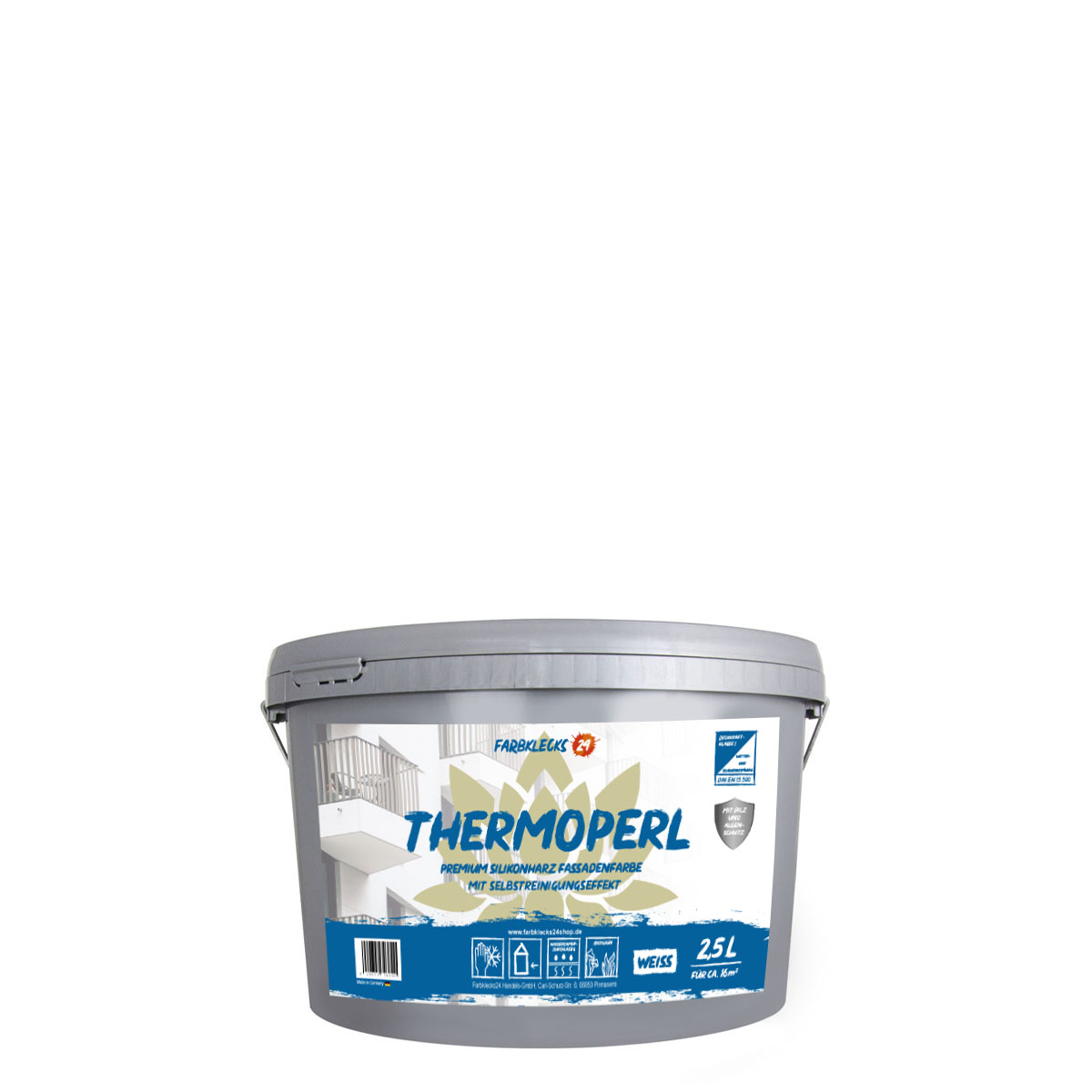 Farbklecks24 Thermoperl 2,5L weiss, Silikonharz Fassadenfarbe mit Abperleffekt