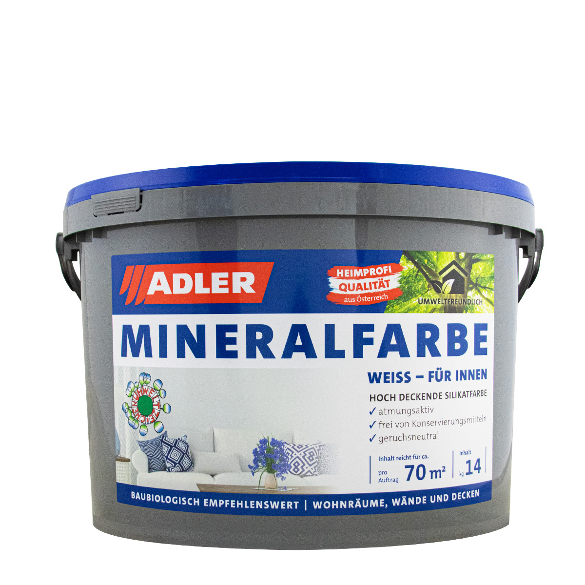 Adler Mineralfarbe 14kg weiss, Wandfarbe, Silikatfarbe innen