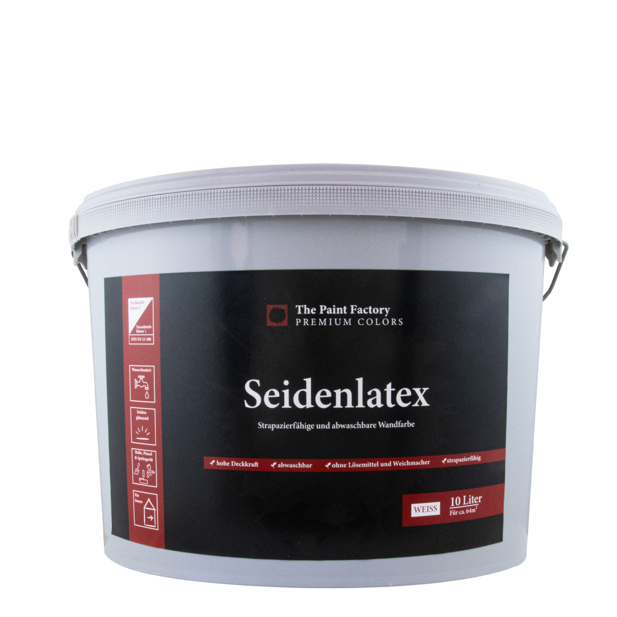 The Paint Factory Seidenlatex 10L weiss, Latexfarbe, abwaschbare Wandfarbe, Küchenfarbe, Badfarbe