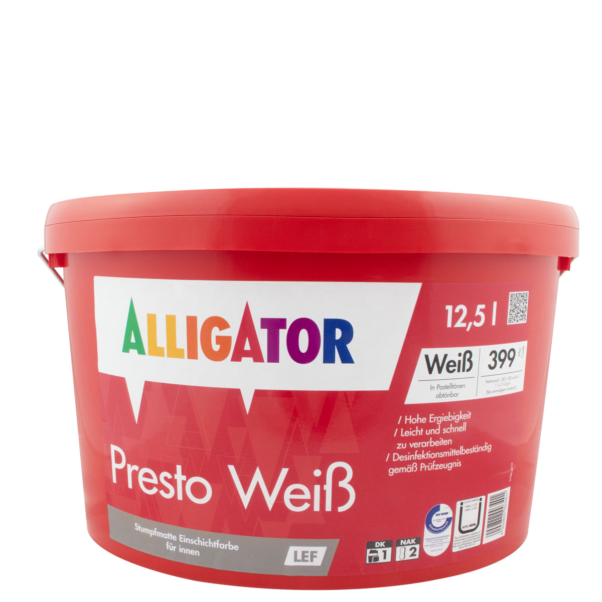 Alligator Presto Weiß LEF 12,5L weiß, hochdeckende Wandfarbe, Dispersionsfarbe
