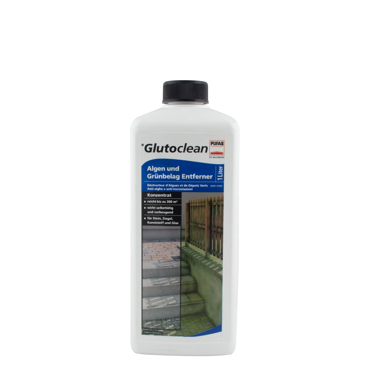 Glutoclean Algen und Grünbelag Entferner 1L, Steinreiniger, Moos Entferner, Fassadenreiniger