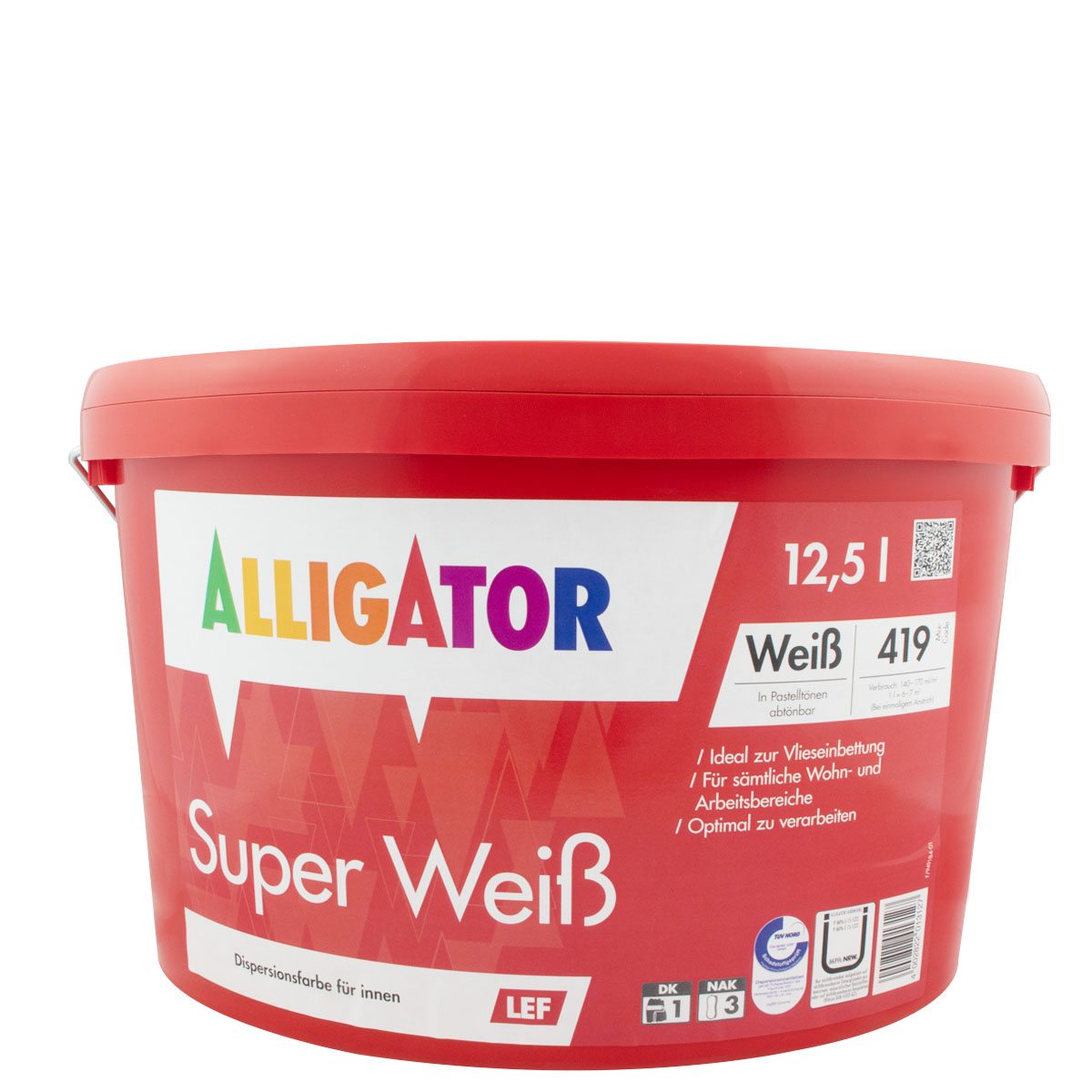 Alligator Super Weiß LEF 12,5L weiß, hochdeckende Wandfarbe, Dispersionsfarbe
