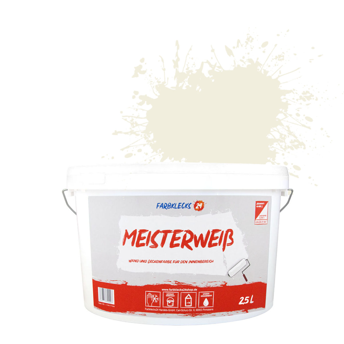 Farbklecks24 Meisterweiß Color Wandfarbe Beige 1-0 2,5L Innenfarbe, hohe Deckkraft