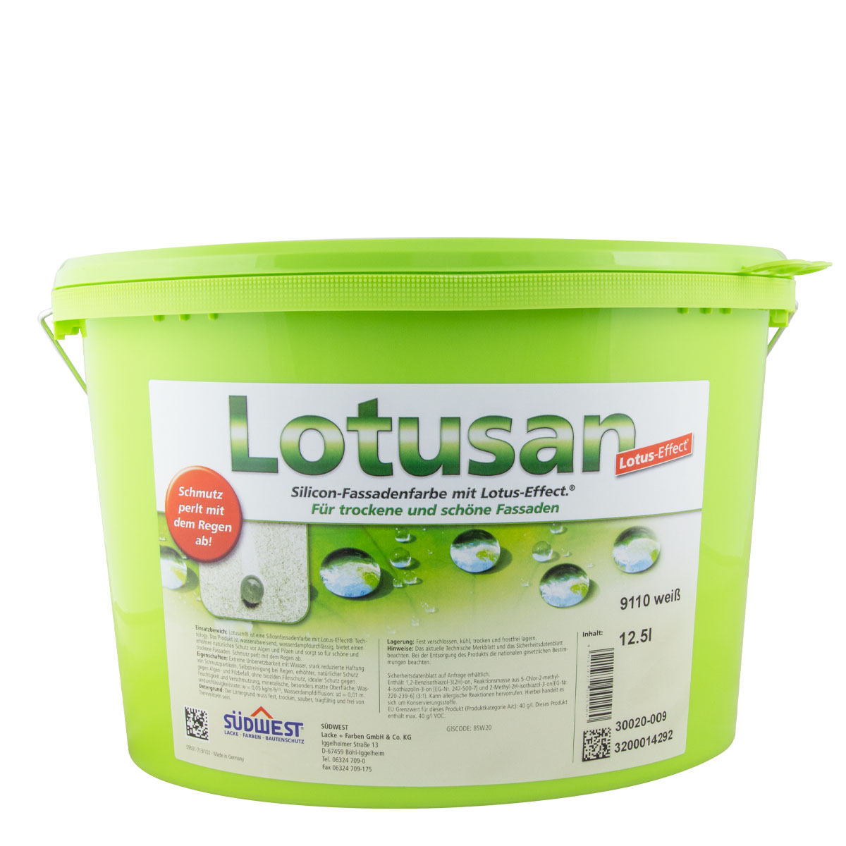 Südwest Lotusan Fassadenfarbe 12,5L Weiss, Silikonharz Fassadenfarbe, mit Apperleffekt, Lotus-Effect
