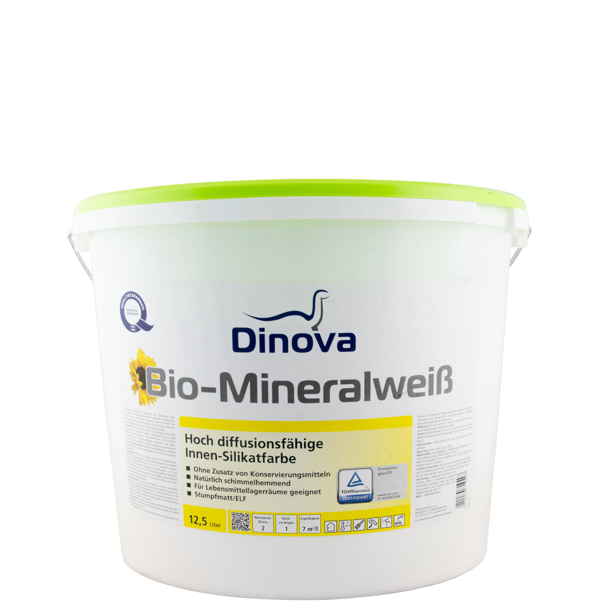 Dinova Bio-Mineralweiß 12,5L weiss, Wandfarbe, Silikatfarbe, Allergikerfreundlich