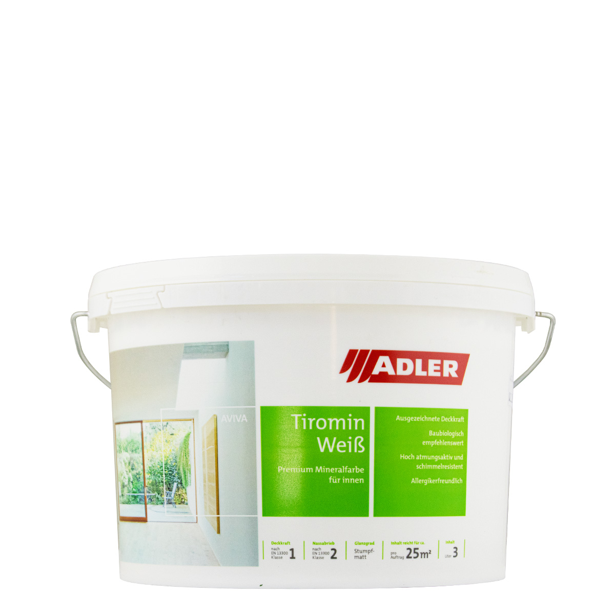 Adler Aviva Tiromin Plus Weiß Silikatfarbe 3L weiß, Mineralfarbe