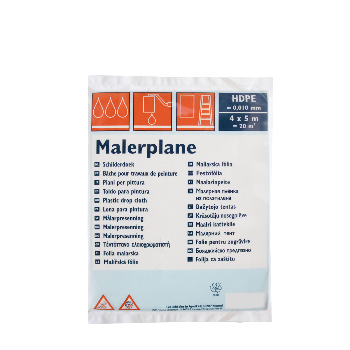 Malerplane 10µ HDPE 4x5m transparent, Abdeckfolie, Abdeckplane