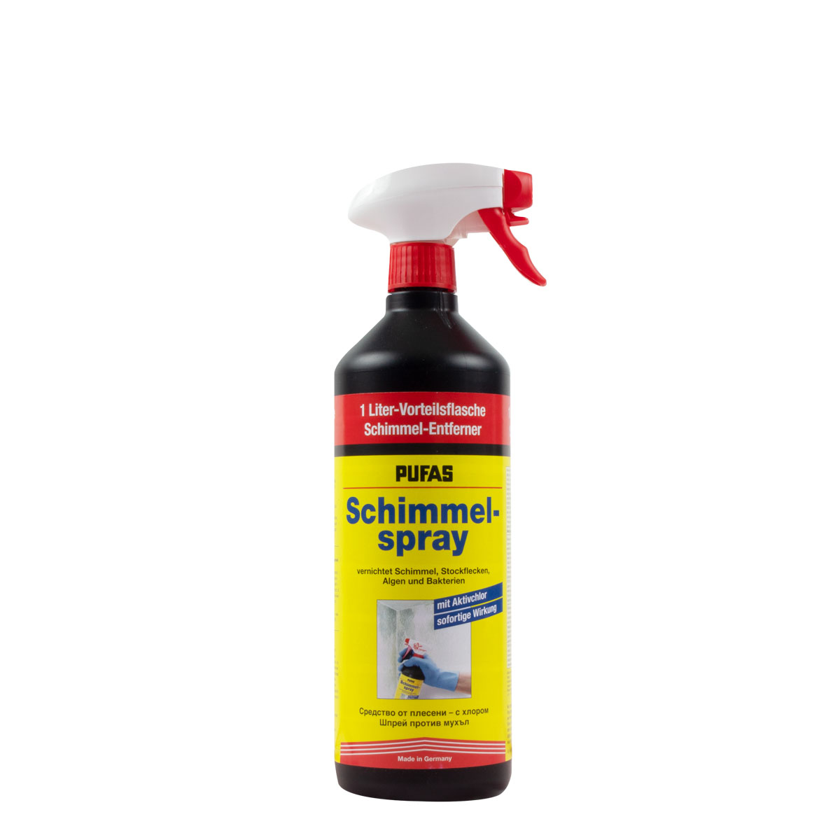 Pufas Schimmel-Spray 1L, Schimmelentferner mit Aktivchlor, Schimmelex