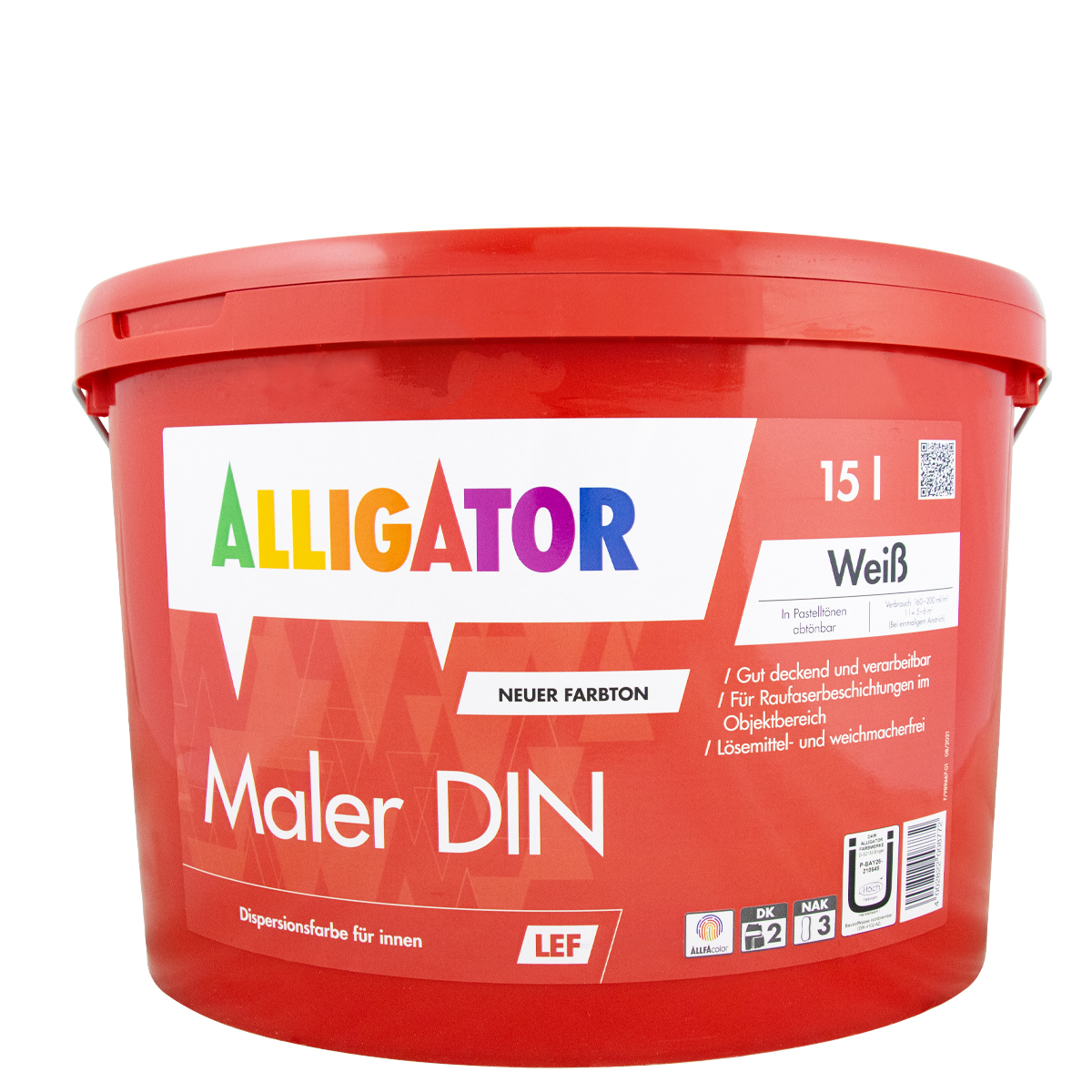 Alligator Maler DIN LEF 15L weiss, RAL 9016, sehr gut deckende Wandfarbe