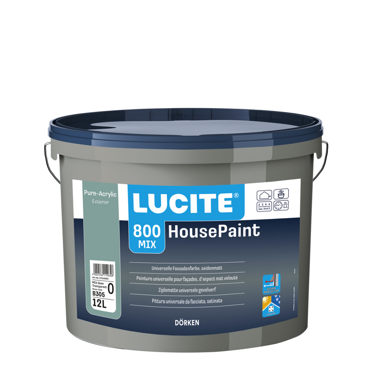 Lucite 800 Housepaint Fassadenfarbe 5L Weiss 1000T, Reinacrylat Dispersionsfarbe für Außen