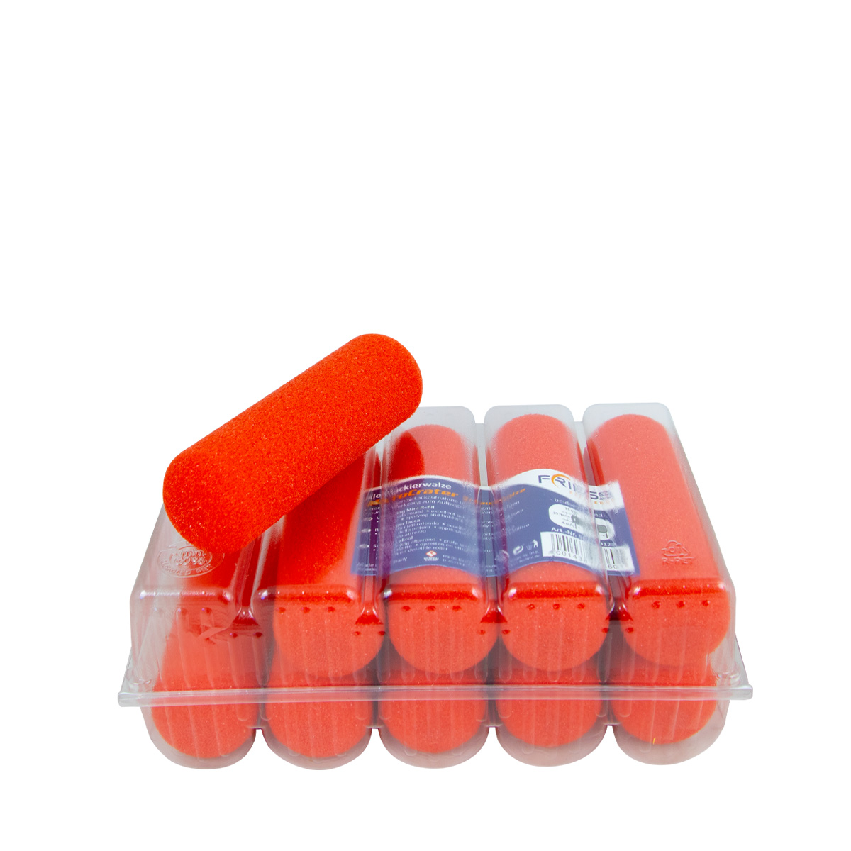 10x Friess MicroCrater Lackierwalze, Schaumwalze 10cm beids. rund