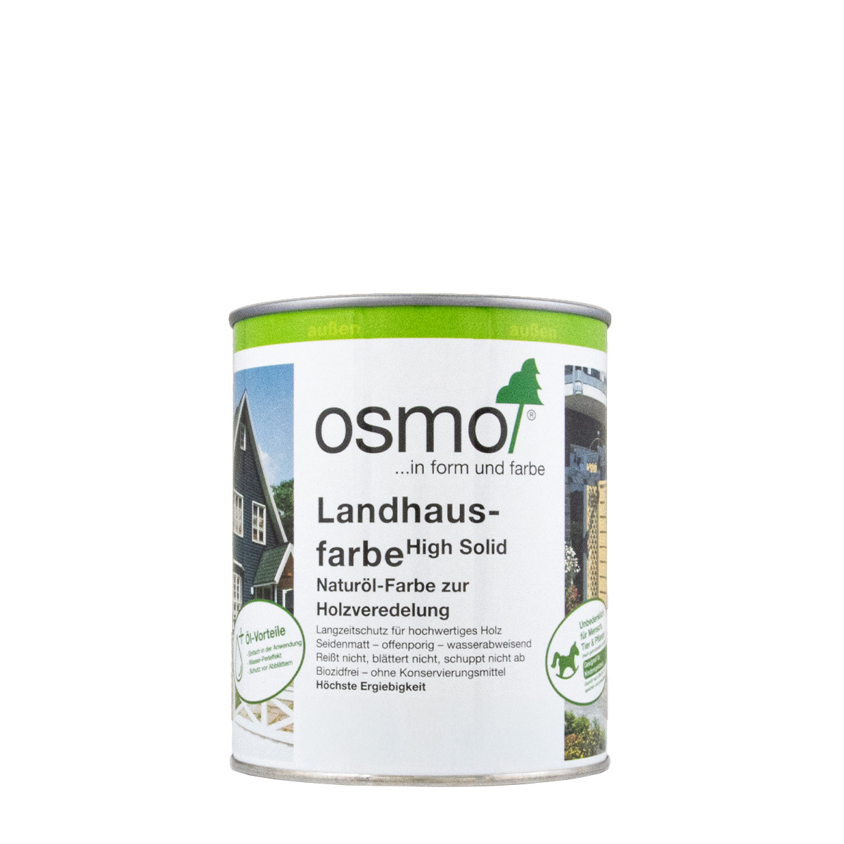 Osmo Landhausfarbe High Solid 2204 Elfenbein deckend 0,75L, deckende Holzfarbe, Holzschutzfarbe, Wetterschutzfarbe