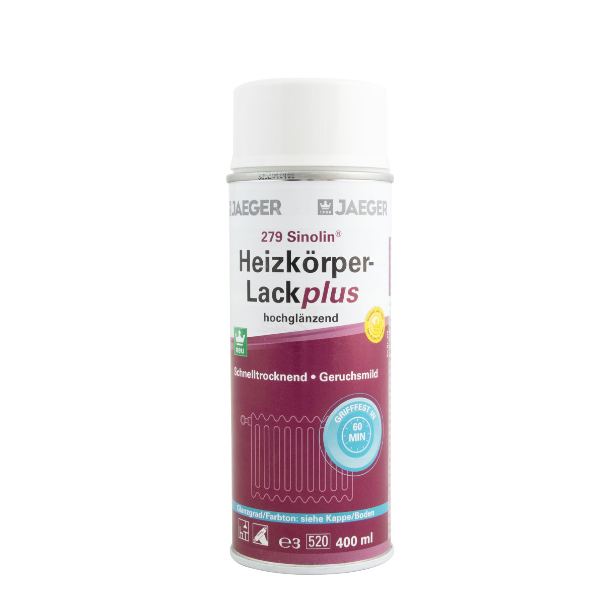 Jaeger Sinolin Heizkörperlack Plus 279 weiß hochglänzend 400ml, hitzefester Acryllack, Heizkörperlackspray