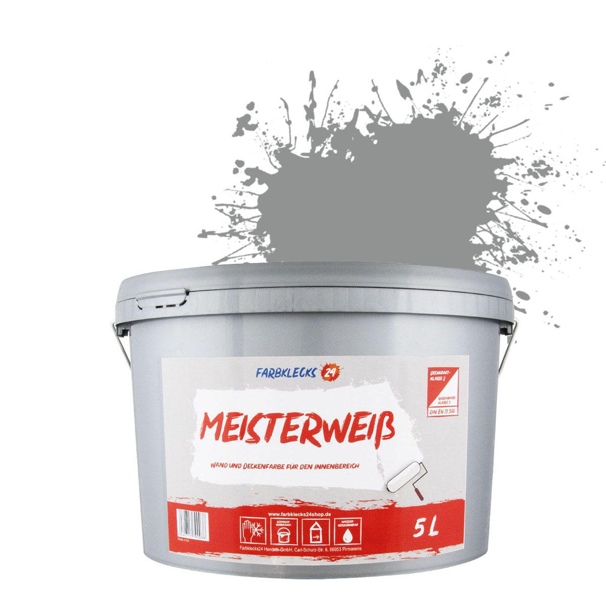 Farbklecks24 Meisterweiß Color 5L Grau 7-2 Innenfarbe, Wandfarbe