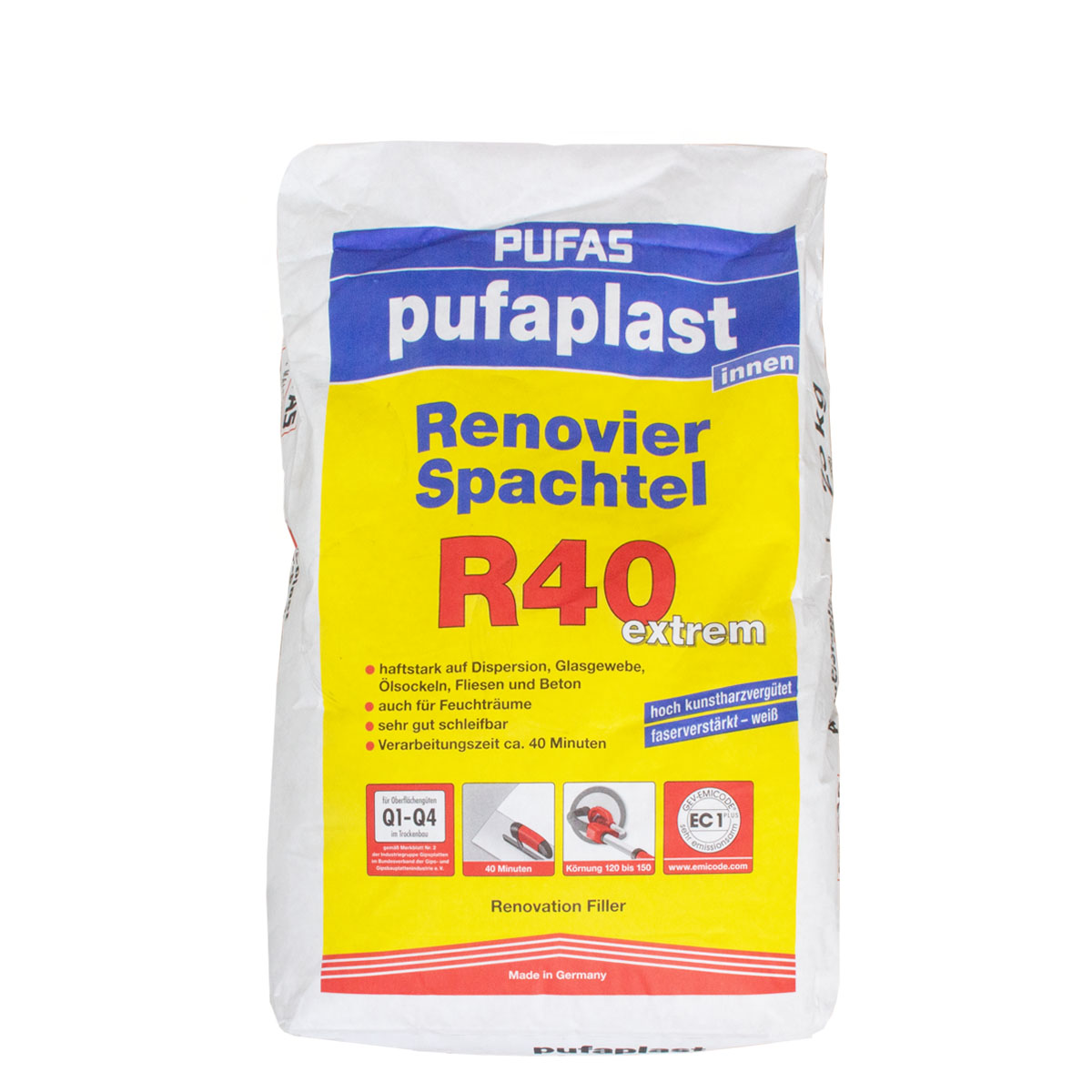 Pufas pufaplast Renovier-Spachtel R40 extrem 25kg, haftstarke Spachtelmasse, Wandspachtel