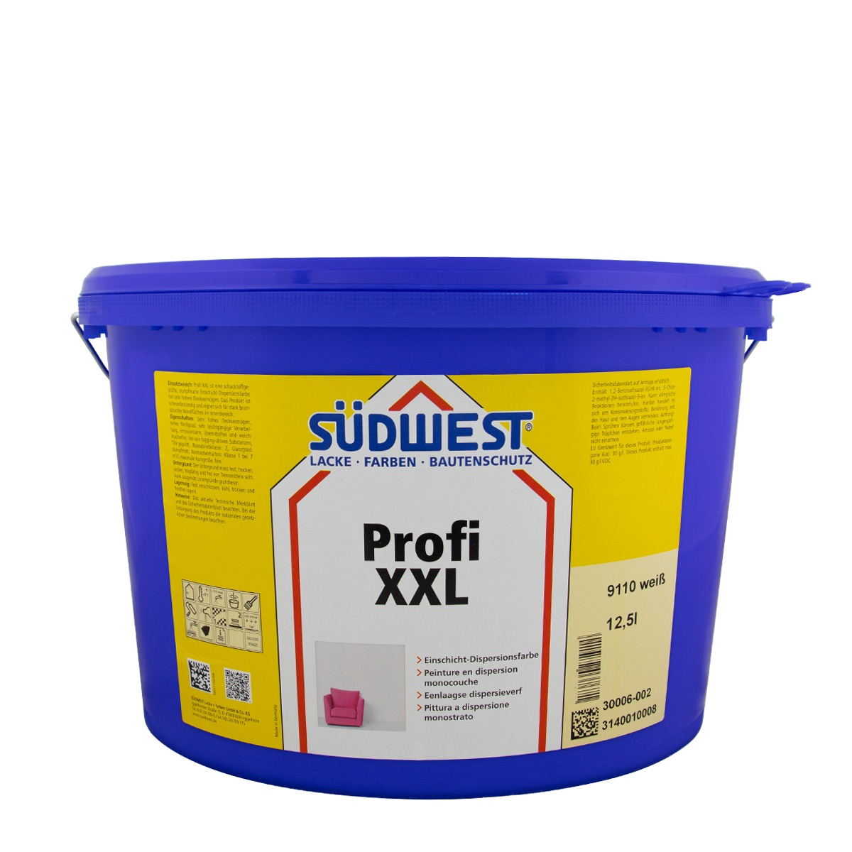 Südwest Profi XXL 12,5L weiß, hochdeckende Wandfarbe, Dispersionsfarbe