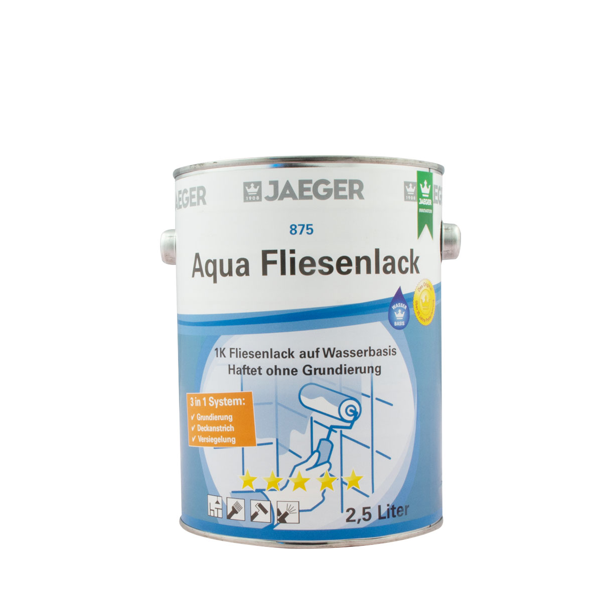 Jaeger Aqua Fliesenlack 875 neve (weiss) 2,5l, 3 in 1 System