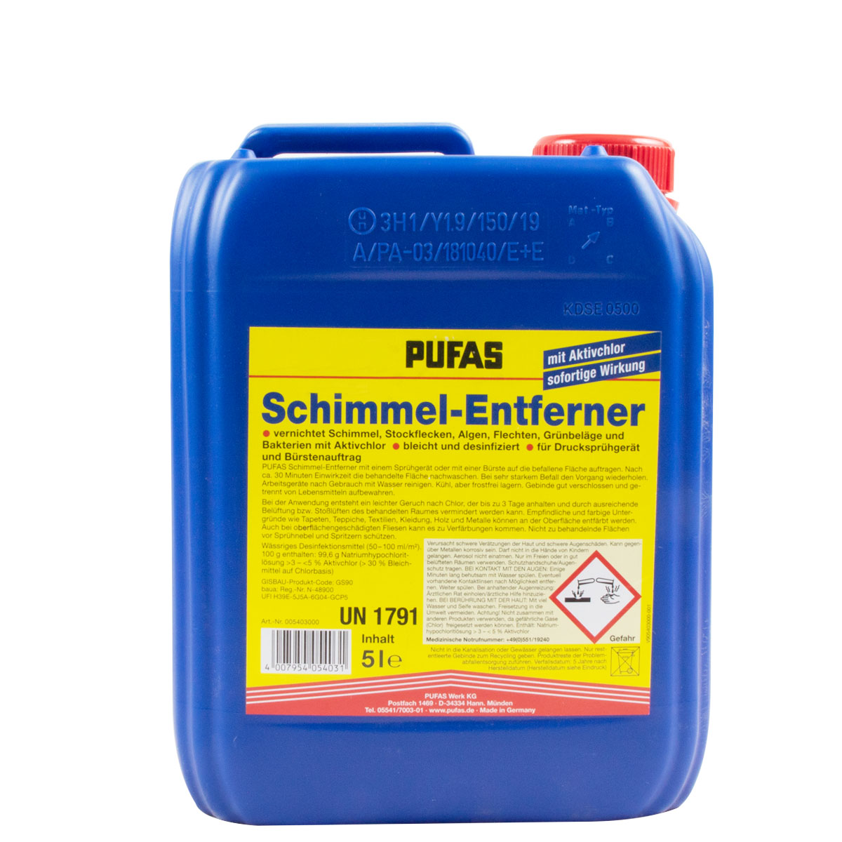 Pufas Schimmel-Entferner 5L, Schimmelentferner mit Aktivchlor, Schimmelex