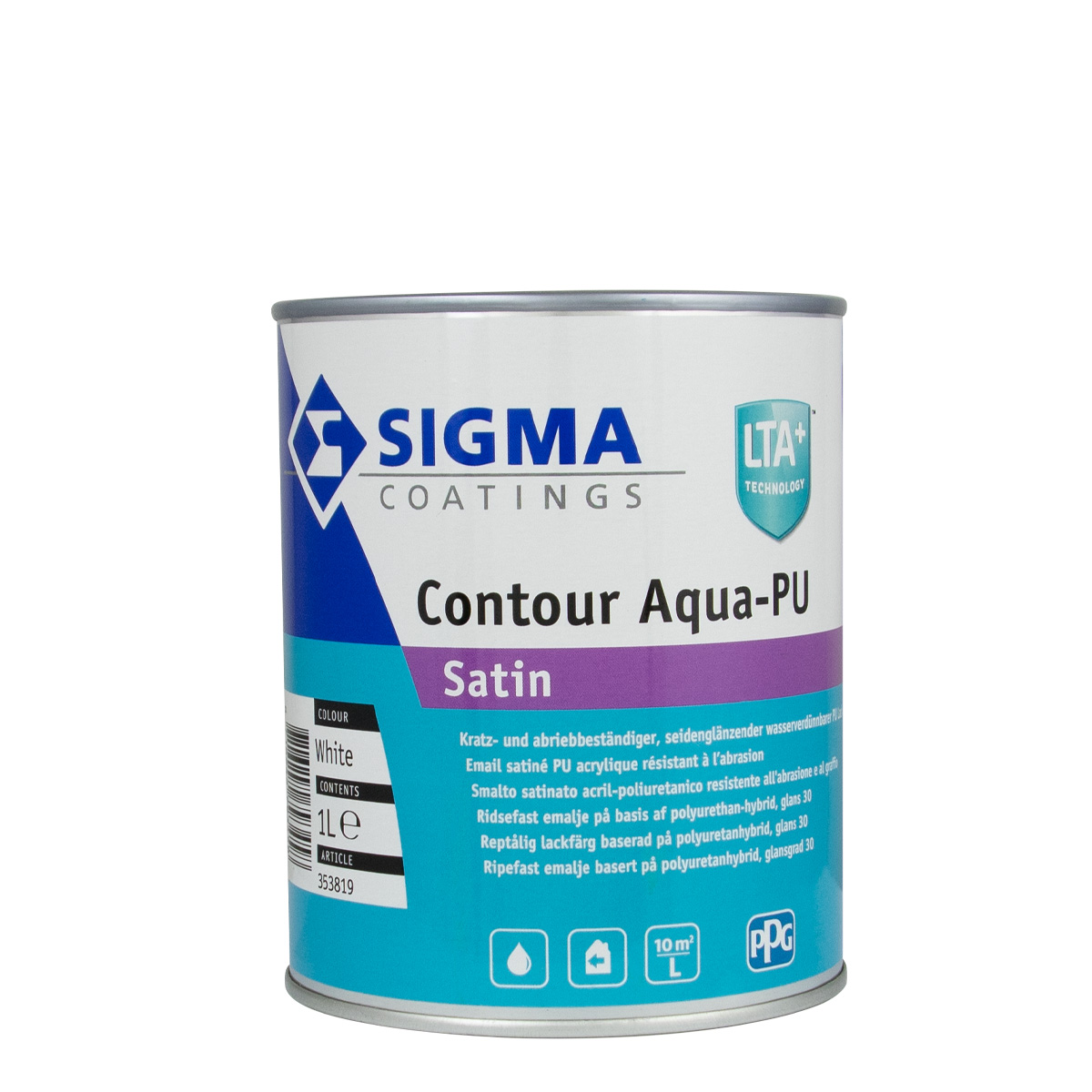 Sigma Contour Aqua-PU Satin weiss 1L, seidenglänzend, premium Buntlack