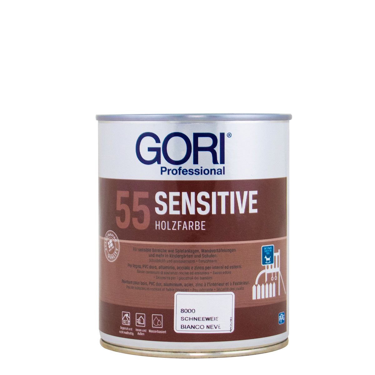 Gori 55 Sensitive Holzfarbe 0,75L, 8000 schneeweiss, Holzschutzfarbe