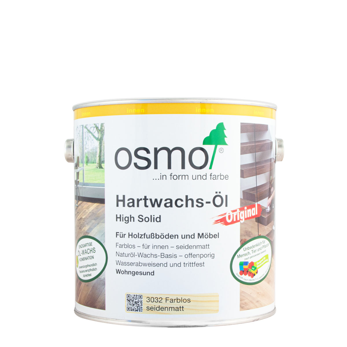 Osmo Hartwachs Öl 3032 Farblos Seidenmatt 2,5L, High Solid