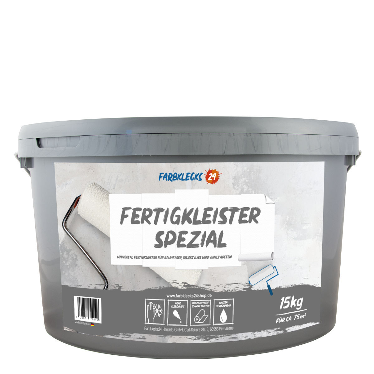 Farbklecks24 Fertigkleister Spezial 15kg, Raufaser Kleister, verarbeitungsfertig
