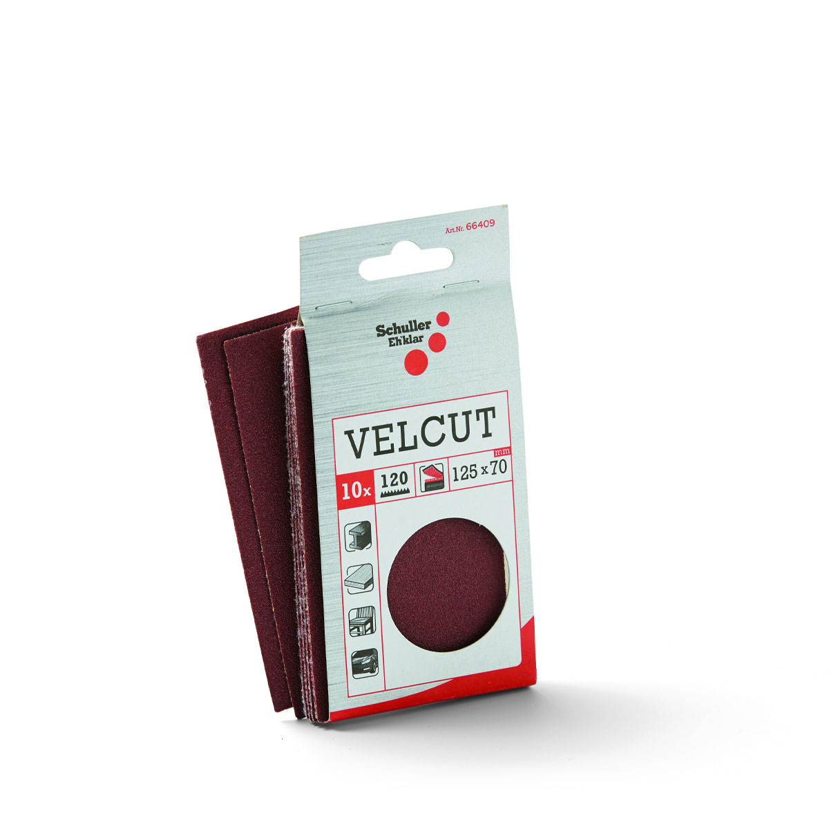 Schuller Schleifpapier Velcut 125x70mm (10Stück) P60 #66406 ,Schleifpapierzuschnitte mit Klettverschluss
