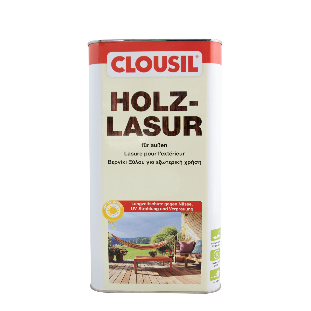 Clousil Holzlasur 5L nussbaum, für außen, schützt vor Witterung