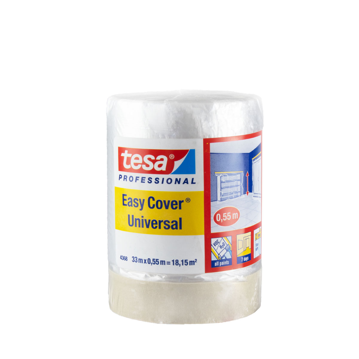 Tesa Easy Cover 4368 Universal 300mm x 33m, Folienmasker, Abdeckfolie 2in1