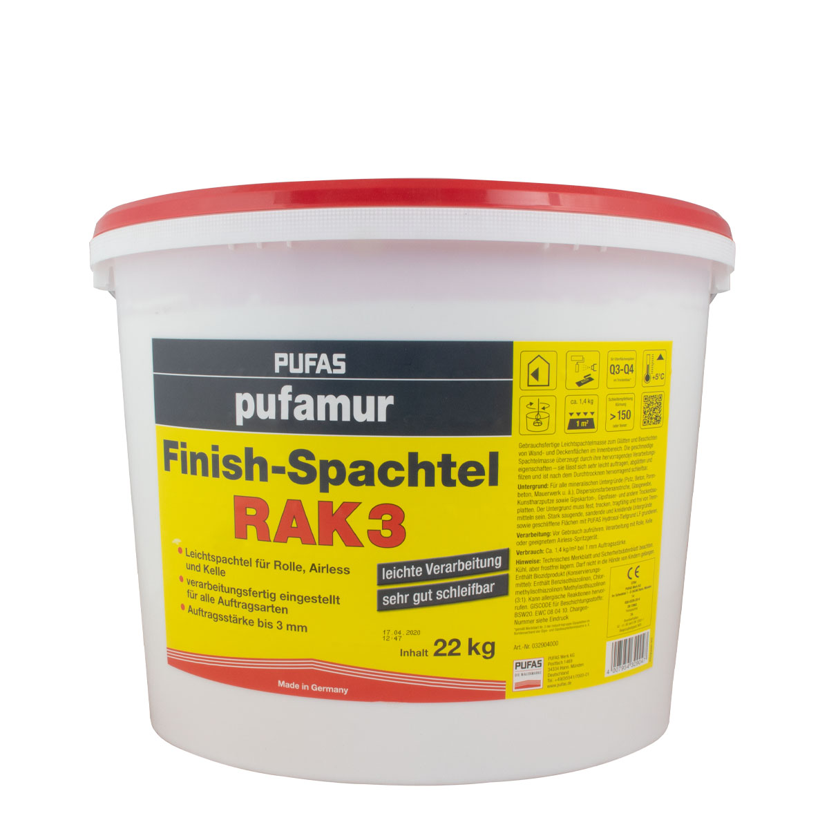 Pufas pufamur Finish-Spachtel RAK3 22kg, Spachtelmasse, Kunstharzspachtel, Spritzspachtel