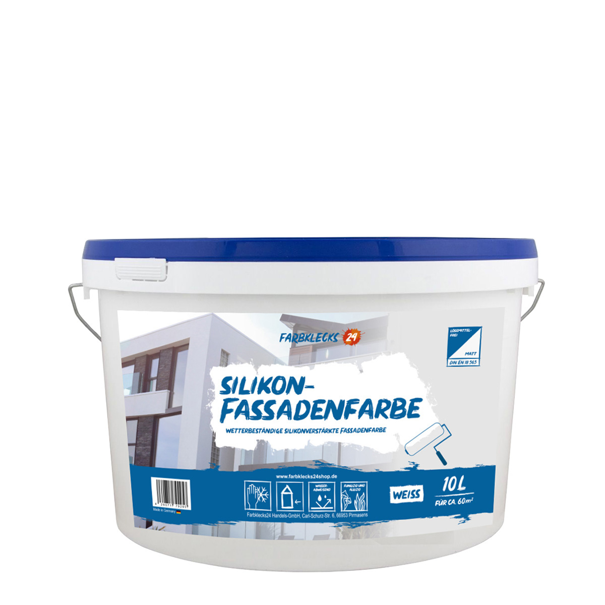Farbklecks24 Silikon-Fassadenfarbe 10L weiss ,wetterbeständig schmutzabweisend