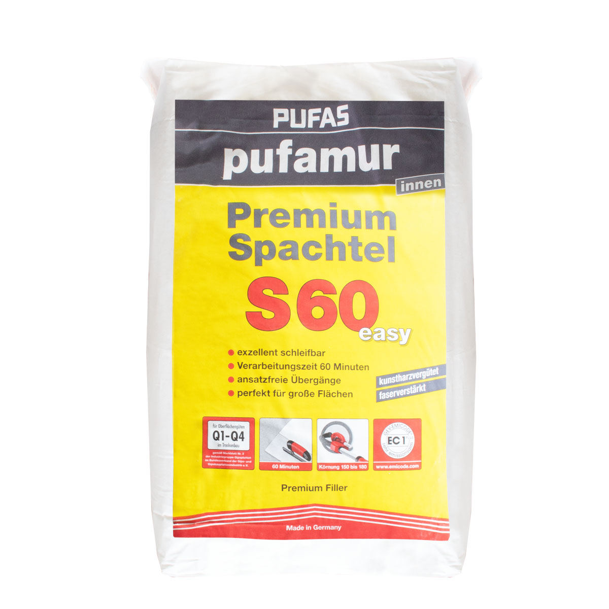 Pufas pufamur Premium-Spachtel S60 easy 25kg, Spachtelmasse, Gipsspachtel, Wandspachtel
