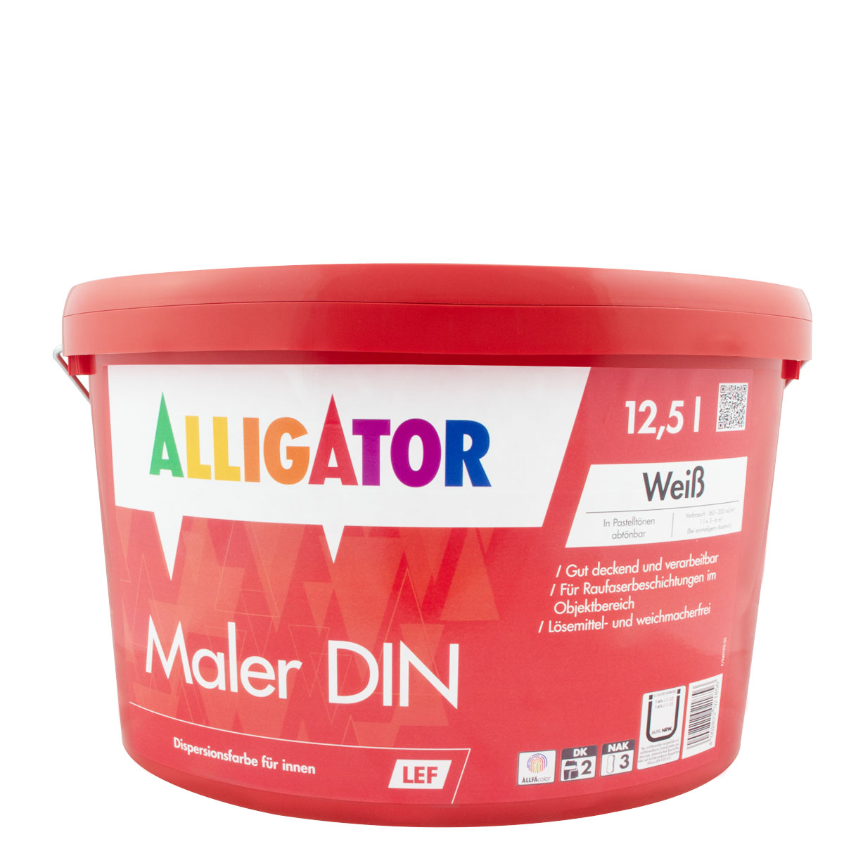 Alligator Maler DIN LEF 12,5L reinweiss RAL9010, Dispersions-Innenfarbe