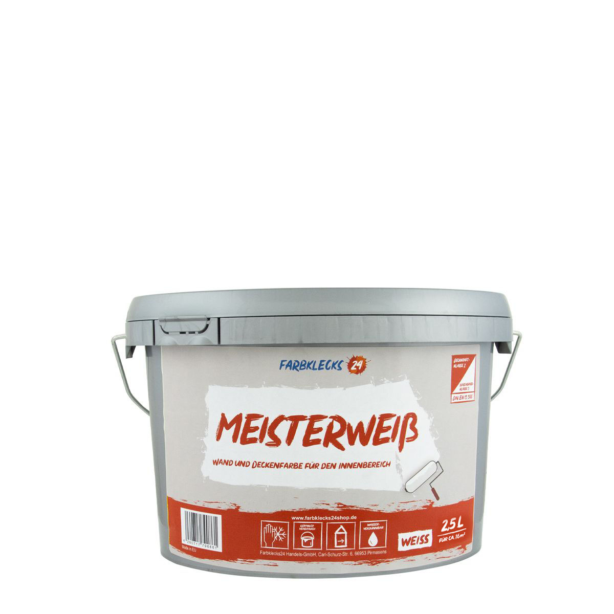 Farbklecks24 Meisterweiß 2,5L Innenfarbe, sehr gut deckende Wandfarbe