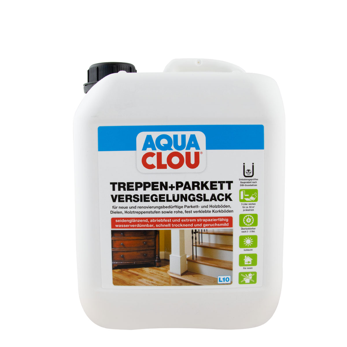 Clou Aqua Treppen- und Parkett Versiegelungslack 5L L10; seidenglänzend
