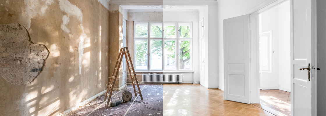 Renovierungskonzept - Wohnung vor und nach der Restaurierung oder Renovierung.