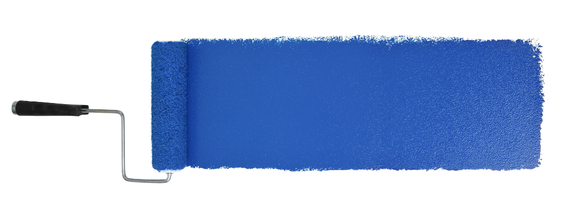 Malerwalze mit langem blauem Hub einzeln auf Weiß