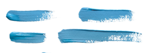 Pinselstriche mit blauer Farbe einzeln auf weißem Hintergrund.
