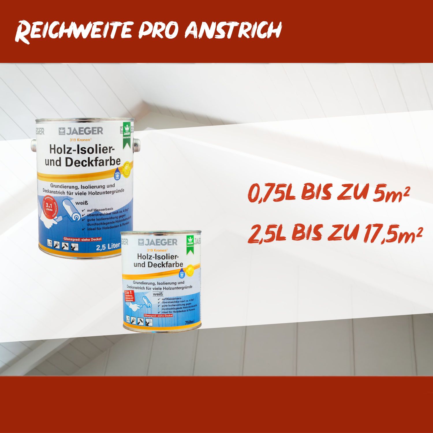 Jaeger Kronen Holz-Isolier- und Deckfarbe 319 weiss 2,5L matt, 3in1 ...